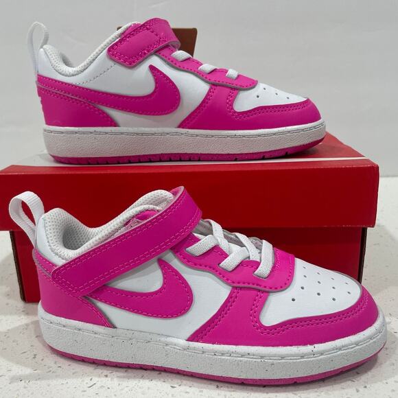 Nike Court Borough Low Recraft TD Size 9c New White/Pink Fuchsia DV5458 123 - Picture 1 of 8